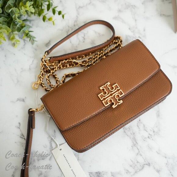 NWT Tory Burch Britten Chain Wallet with Wristlet Leather Crossbody in Moose - Picture 8 of 12